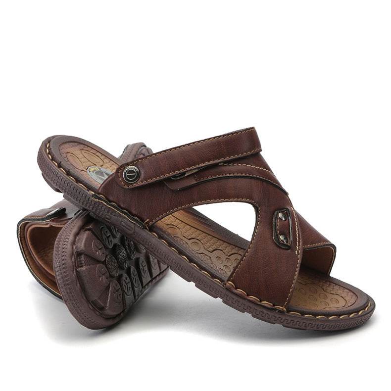 Men's Beach Leather Sandals Half Tow - Mubimart
