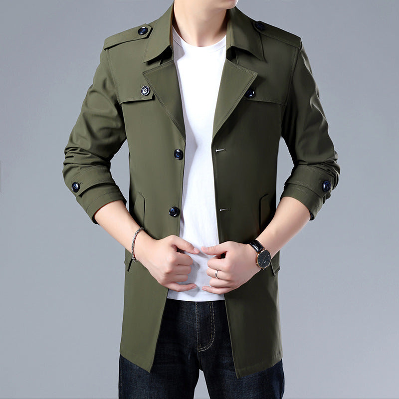 Spring And Autumn Men's Trench Coat With Buttons Top Quality Jacket Slim Regular Classic Jacket