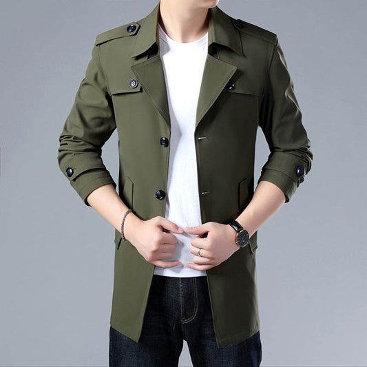 Spring And Autumn Men's Trench Coat With Buttons Top Quality Jacket Slim Regular Classic Jacket - Mubimart