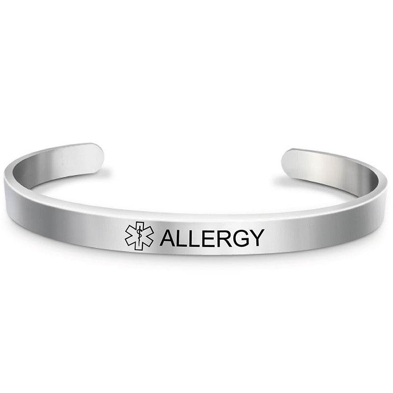 Fashion Silver Plated Medical Alert Cuff Bracelet EPILEPSY Diabetic Allergy Stainless Steel Bangle For Women Men - Mubimart