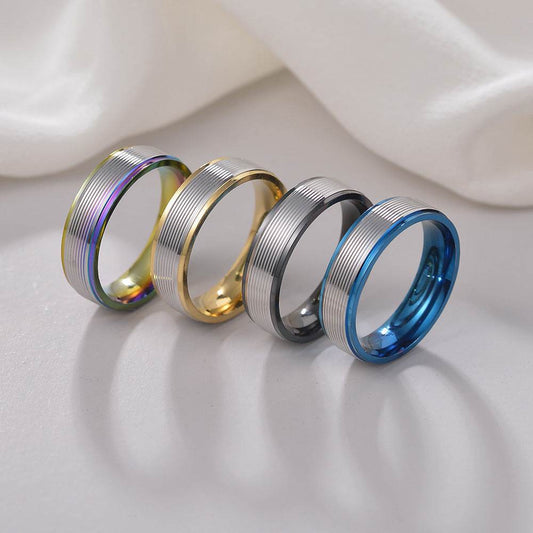 Jewelry 6mm Multicolor Threaded Titanium Steel Ring For Men - Mubimart