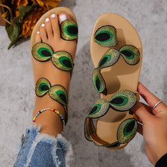 Peacock Eye Hair Beach Slippers Women - Mubimart -  