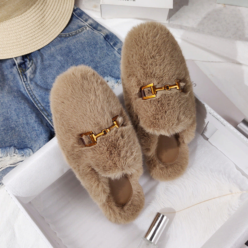 Fur Half Slippers Female Baotou Lazy People Wear Mules Outside