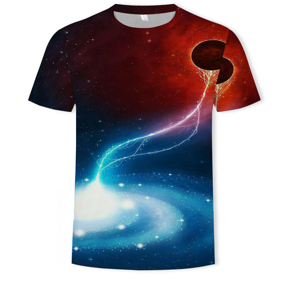 Mens Fashion Casual Digital Print Crew Neck T-shirt