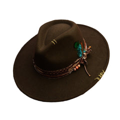 Western Original Design Handmatige Naainaald Wolvilten Hoed Hoogwaardig En Modieus Veermodel Fedora Hoed