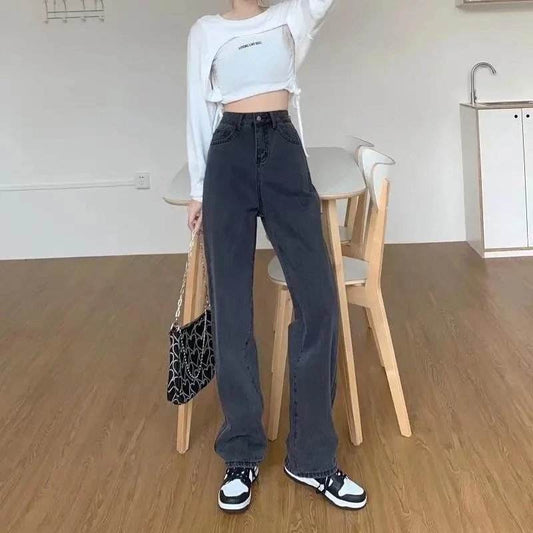 High Waist Slimming And Straight Jeans For Women - Mubimart