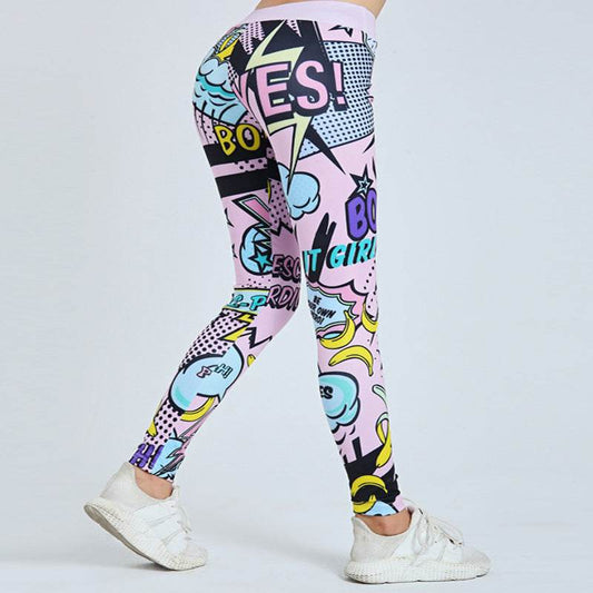 Cross Border New European And American Cartoon Pattern English Alphabet Digital Printing Yoga Tight Thin Bottomed Capris - Mubimart