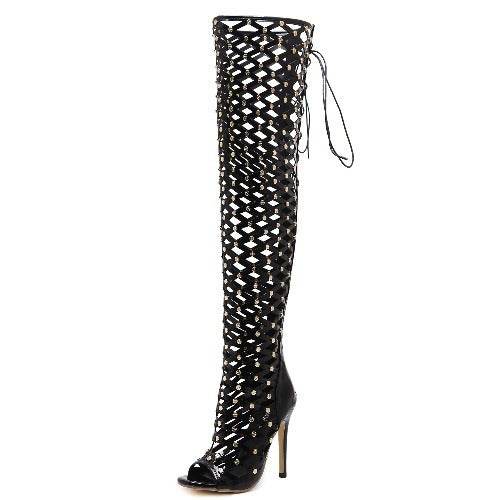Women's Fashion Hollowed-out High Heel Sandal Boots - Mubimart