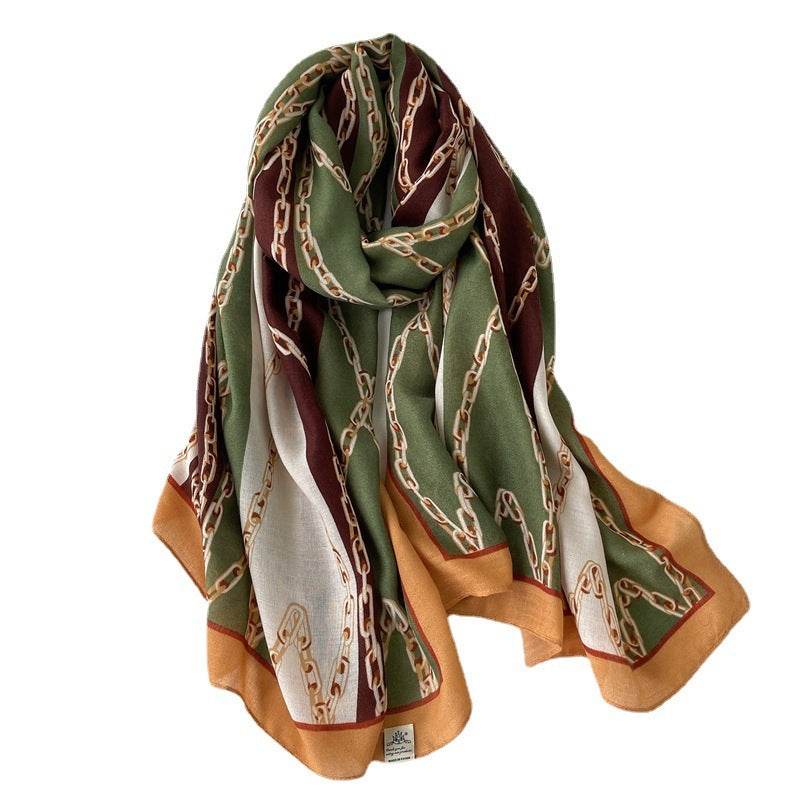 Striped Chain Scarf Autumn And Winter Long Large Size Simple Color Matching Shawl - Mubimart