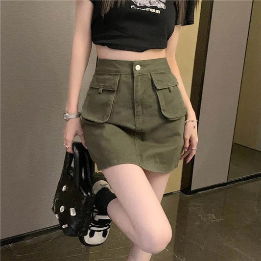 Workwear Denim Skirt Women's A- Line High Waist Skirt - Mubimart