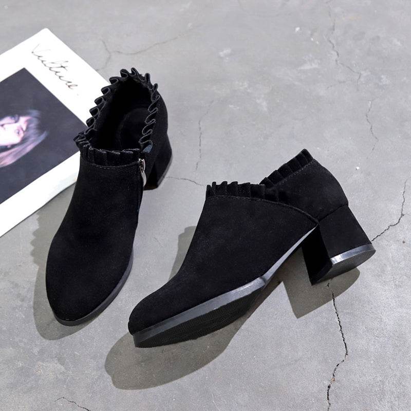 Frosted Martin Boots Women''s British Style Naked Boots Children''s Short Boots Thick Heel Tooling Boots Pointed High Heel Women''s Boots Spring And Autumn Single Boots - Mubimart