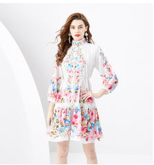 French Retro Printed Formal Dress - Mubimart -  