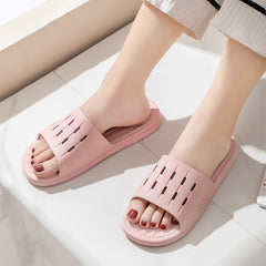 Anti-slip Striped Texture Hollow Design Slippers Women Floor Bathroom House Shoes Summer Indoor Home Slipper Couple - Mubimart -  