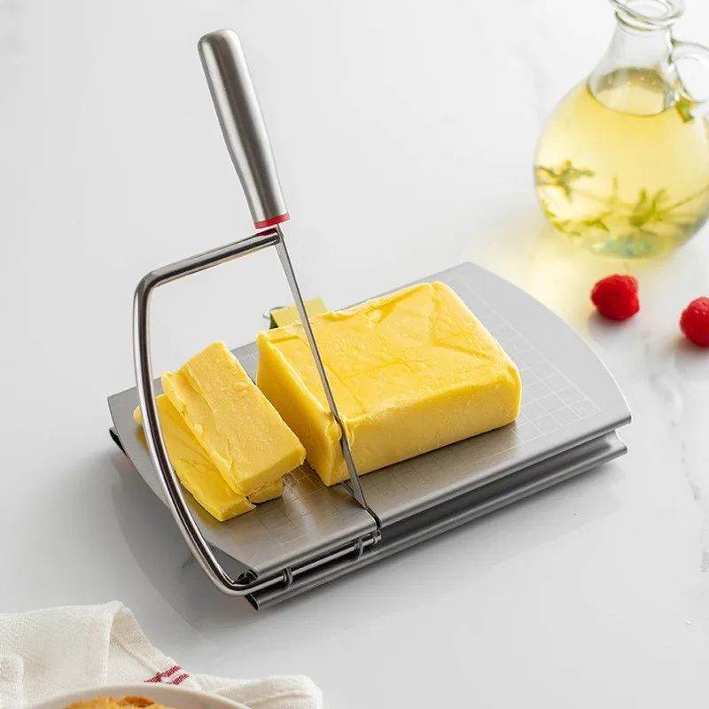 Multifunctional Slicer Butter Cheese Ham Sausage Slicer Kitchen Gadgets Stainless Steel Cutting Board With Silicone Suction Base - Mubimart
