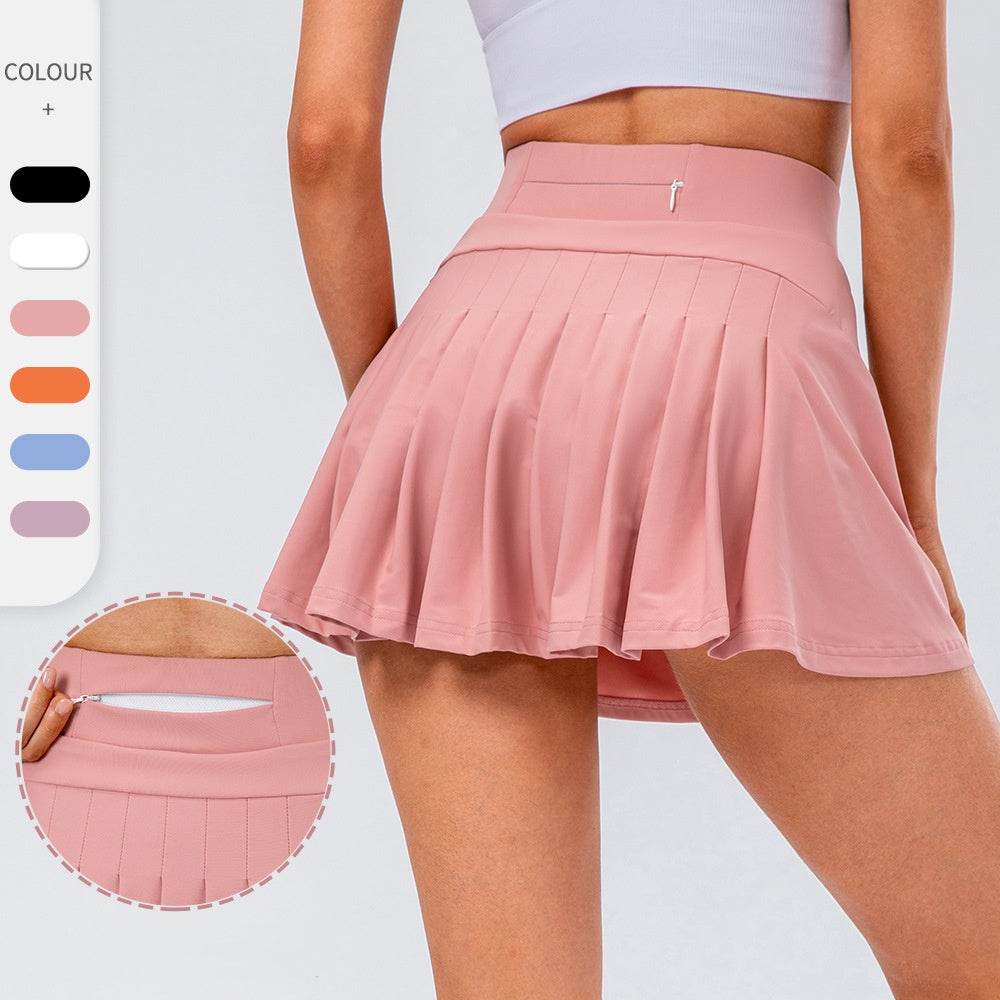 High Quality Tennis Skirt With Zipped Pocket Women Pleated Sports Skirt - Mubimart