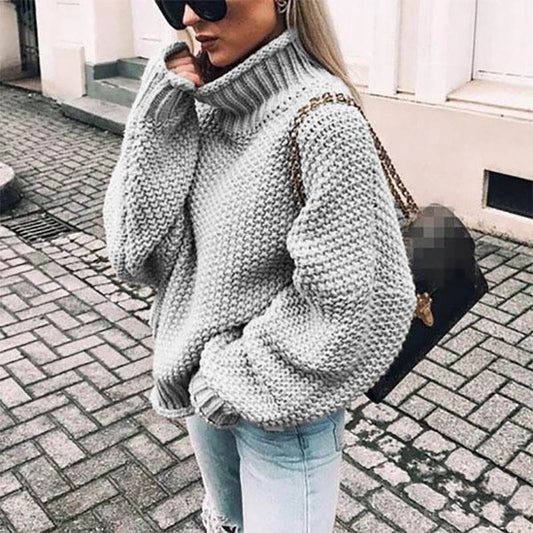 Women's Chunky Turtleneck Turtleneck Doll Sleeve Sweater - Mubimart