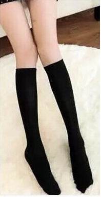 Black Medium Thigh High Socks Calf Socks Female Knee Length Socks - Mubimart