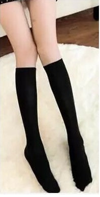 Black Medium Thigh High Socks Calf Socks Female Knee Length Socks - Mubimart -  