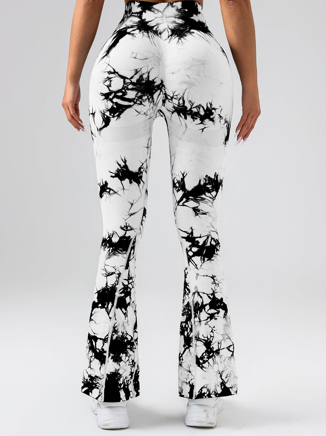 High-Waist Tummy Control Flare Yoga Pants For Women, Tie-Dye Stretch Slimming Bootcut Workout Pants, Fitness & Sports Activewear - Mubimart
