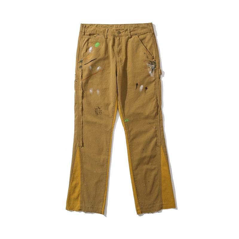 Khaki Men's Vibe Style Splattered Ink Graffiti Micro Flared Pants - Mubimart