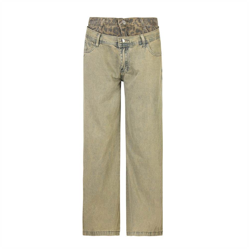 Stitching Straight Jeans For Men And Women - Mubimart