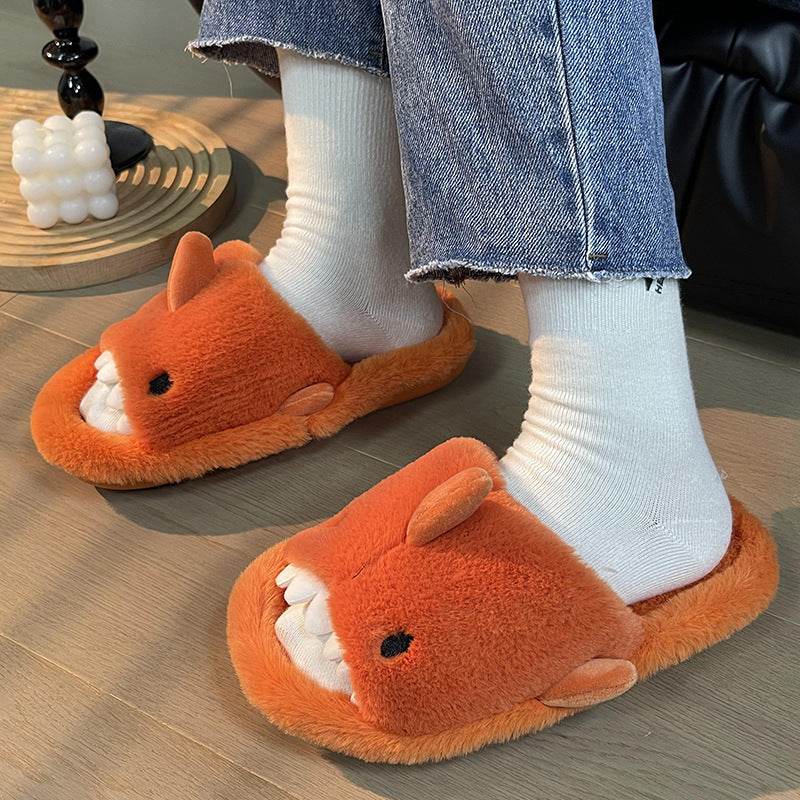 Shark Slippers Fluffy Slippers For Women Couple House Shoes Winter - Mubimart