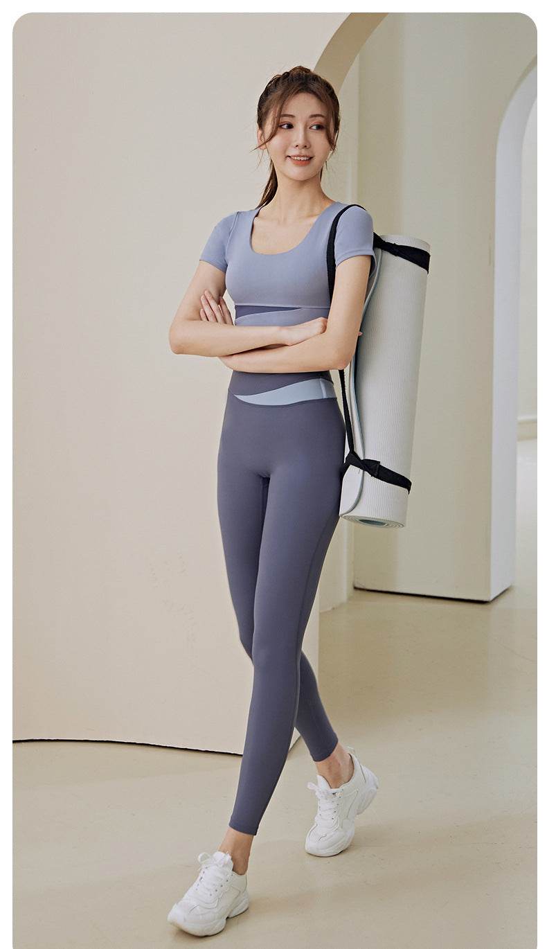 Women's One-piece Chest Pad Top Pants Workout Clothes Suit - Mubimart