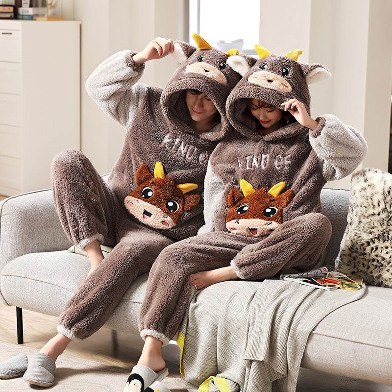 Fashion Hooded Coral Fleece Casual Loungewear Set - Mubimart