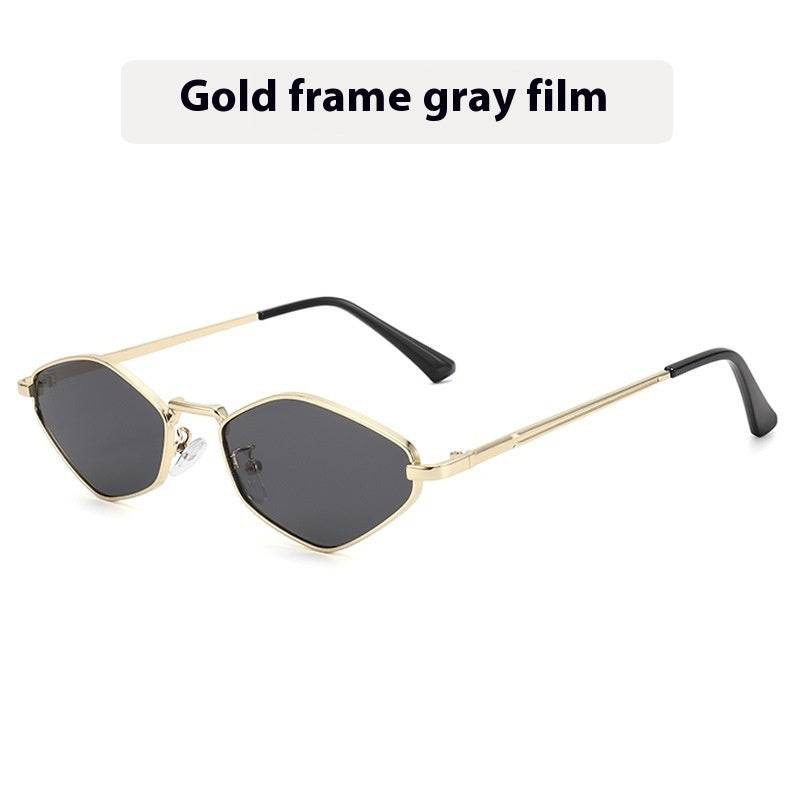 Cat Eye Metal Sunglasses Female Personality Polygon European And American Ins Small Frame - Mubimart