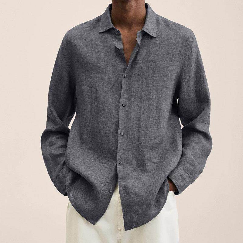 Long Sleeve Lapel Shirt Men's Loose Button Cardigan Sshirt Top Mens Clothing - Mubimart