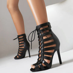 Summer Open Toed High Heel Lace-up Sandal Boots