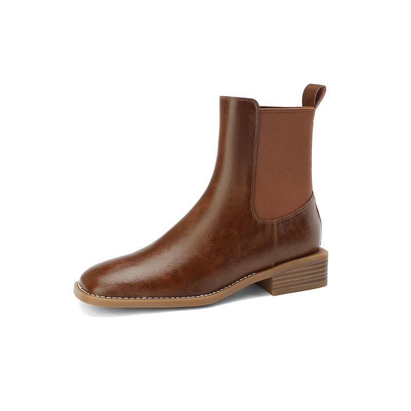 British Style Square Toe Vintage Ankle Boots - Mubimart