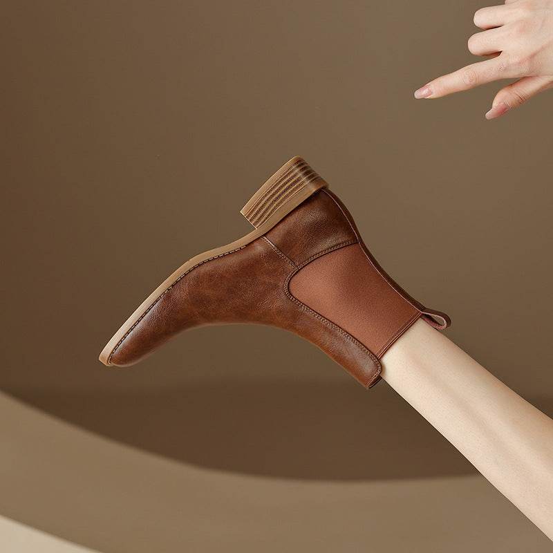 British Style Square Toe Vintage Ankle Boots - Mubimart