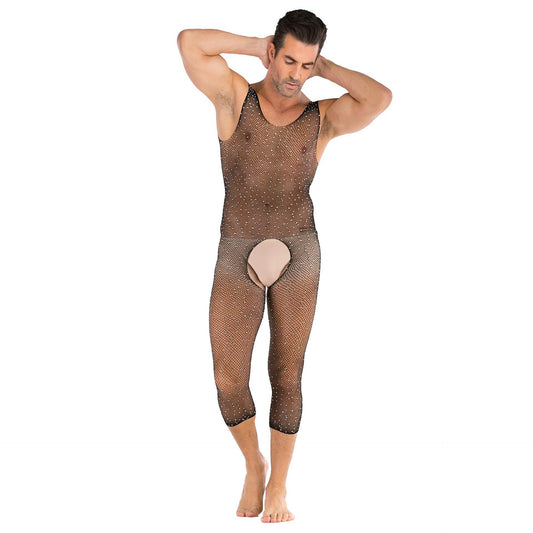 Mens Shiny Full Body Mesh Underwear With Diamonds - Mubimart