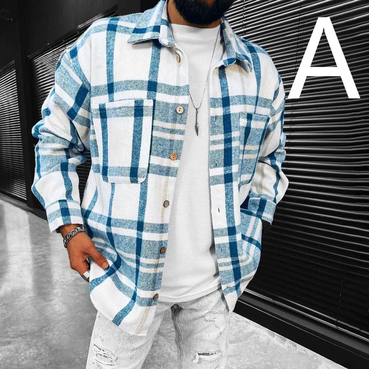 Men's Long Sleeve Plaid Shirt Jacket