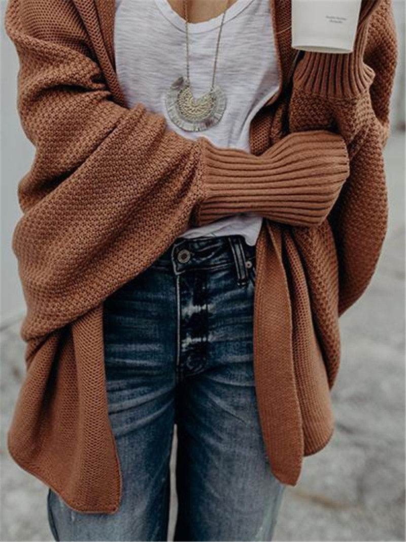 Bat Ssleeve Plus Size Knitted Cardigan Sweater - Mubimart