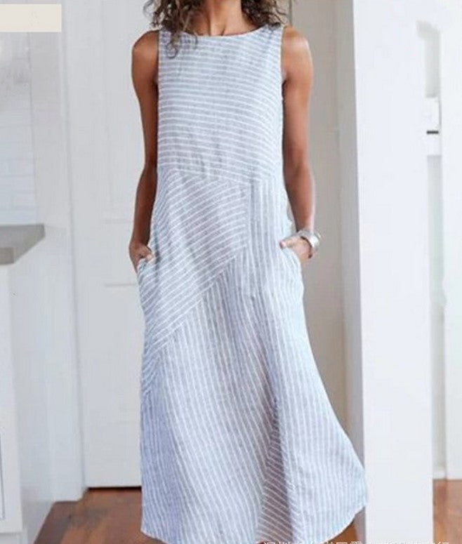 Casual striped sleeveless maxi dress - Mubimart -  