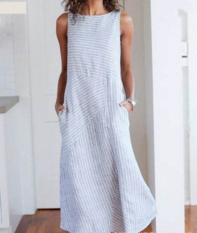 Casual striped sleeveless maxi dress - Mubimart