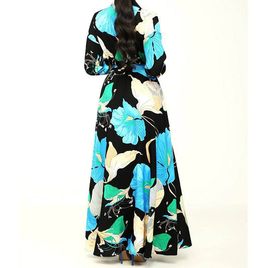 Women's Fashionable Printed Midi Dress - Mubimart