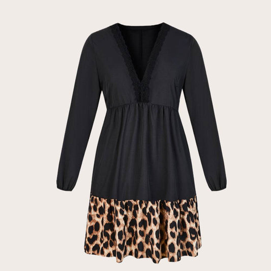 Women Plus Leopard Print Tunic Midi Shirt Dress - Mubimart