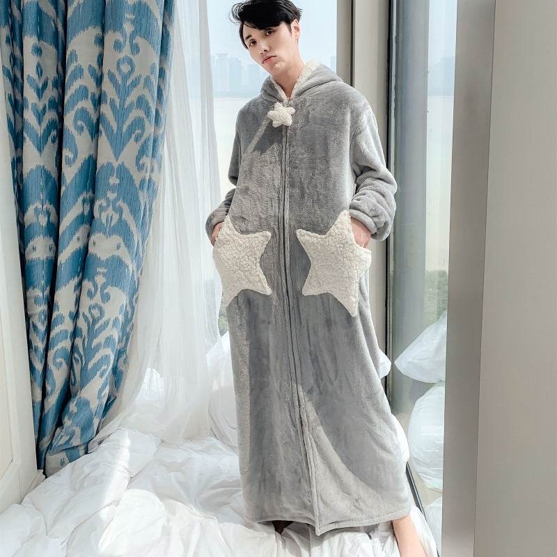 Winter Stars And Moon Flannel Girlfriends Pajamas Female Couple Nightgown Plus Size Lamb Cashmere Home Service - Mubimart
