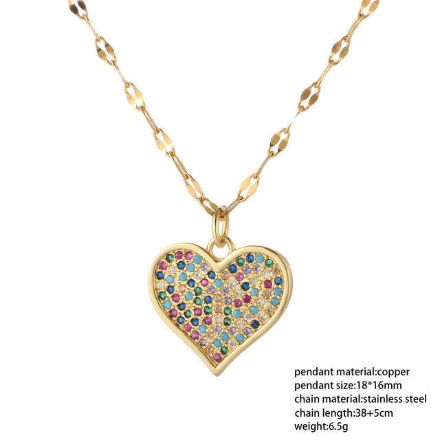 Red Heart Love Pendant Necklace For Women Choker Long Chains - Mubimart