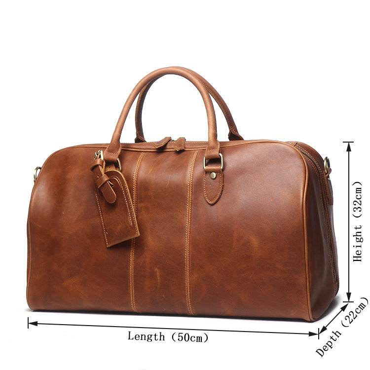 Men's Leather Hand Travel One Shoulder Crossbody Duffel Bag - Mubimart