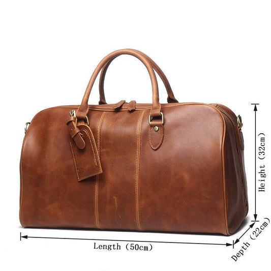 Men's Leather Hand Travel One Shoulder Crossbody Duffel Bag - Mubimart