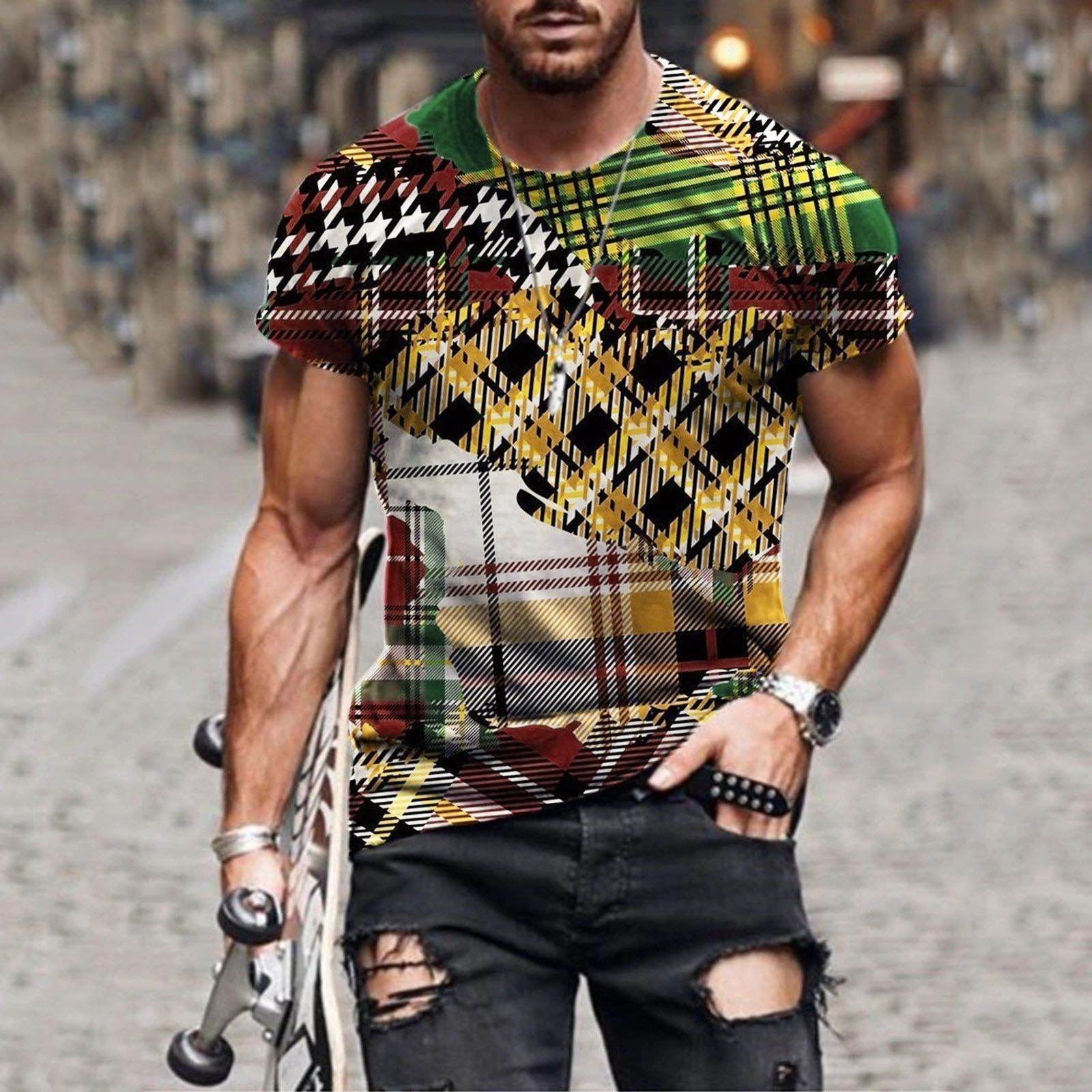 Mens Fashion Casual Mesh Collarless Short Sleeve T-shirt - Mubimart