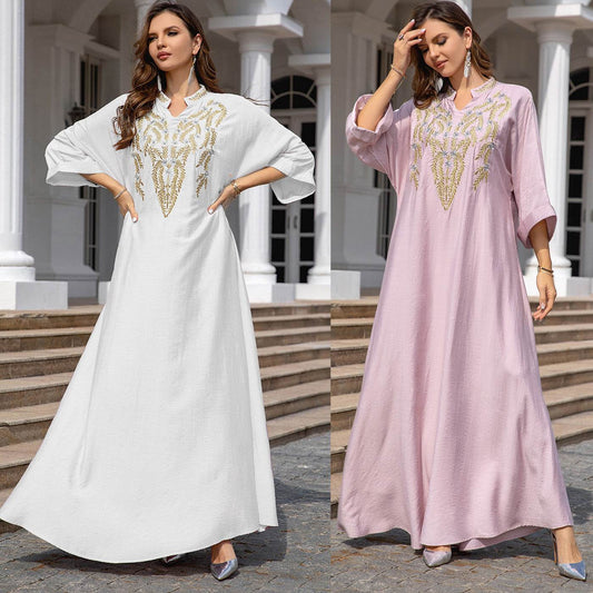 Muslim Women Embroidered Robe Dress - Mubimart