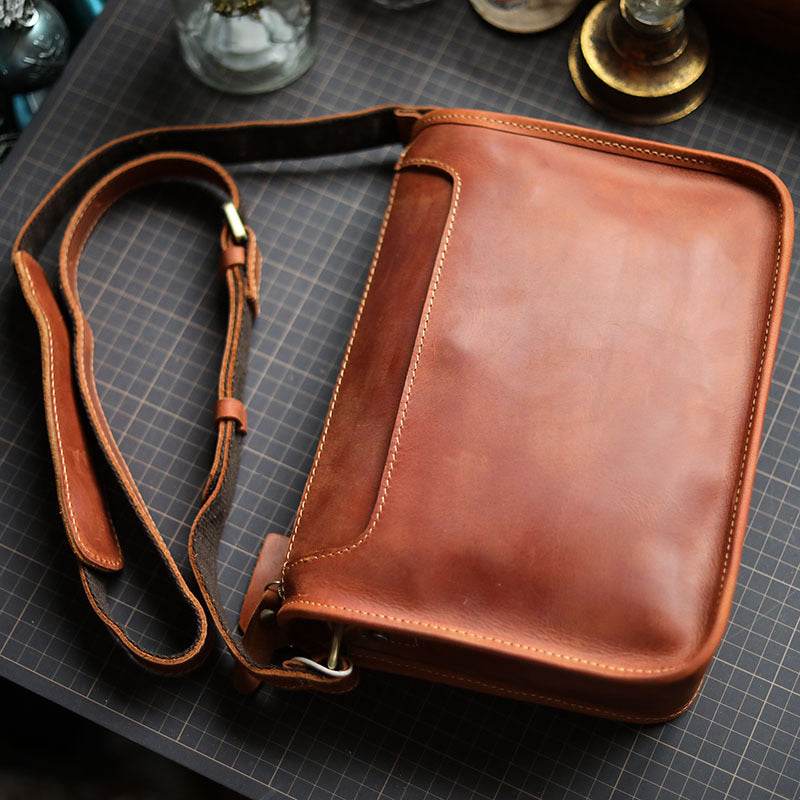 Mens Handmade Leather Casual Shoulder Crossbody Bag - Mubimart