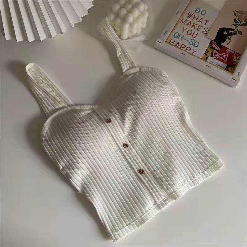 Button Camisole Short Top For Women - Mubimart
