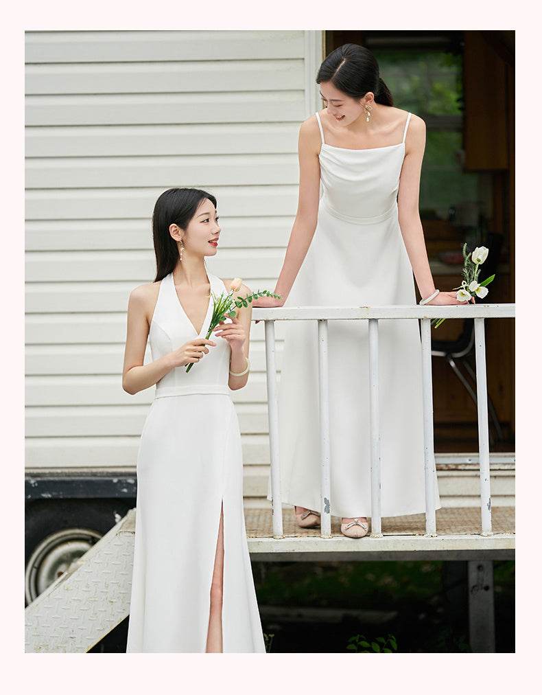 White Bridesmaid Dress Senior Dress Daily Style Formal Dress - Mubimart
