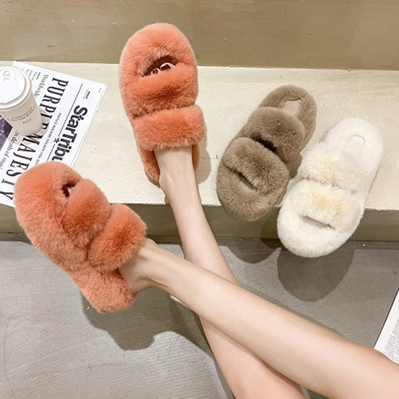 Fuzzy Slippers Women House Shoes Fluffy Bedroom Slippers - Mubimart -  